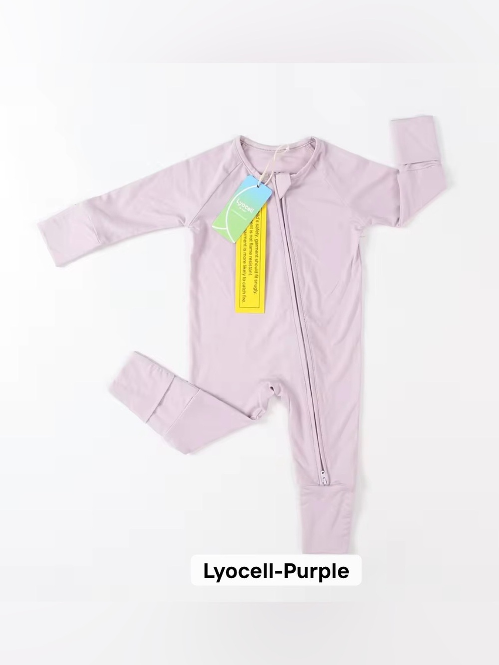 Kids Lyocell One-Piece Romper in Light Purple - Breathable Zippered Pajamas